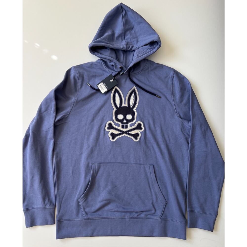 Psycho Bunny Ryder Embroidered Bunny Patch Hoodie Blue Ice Men's Size L New - Picture 8 of 16